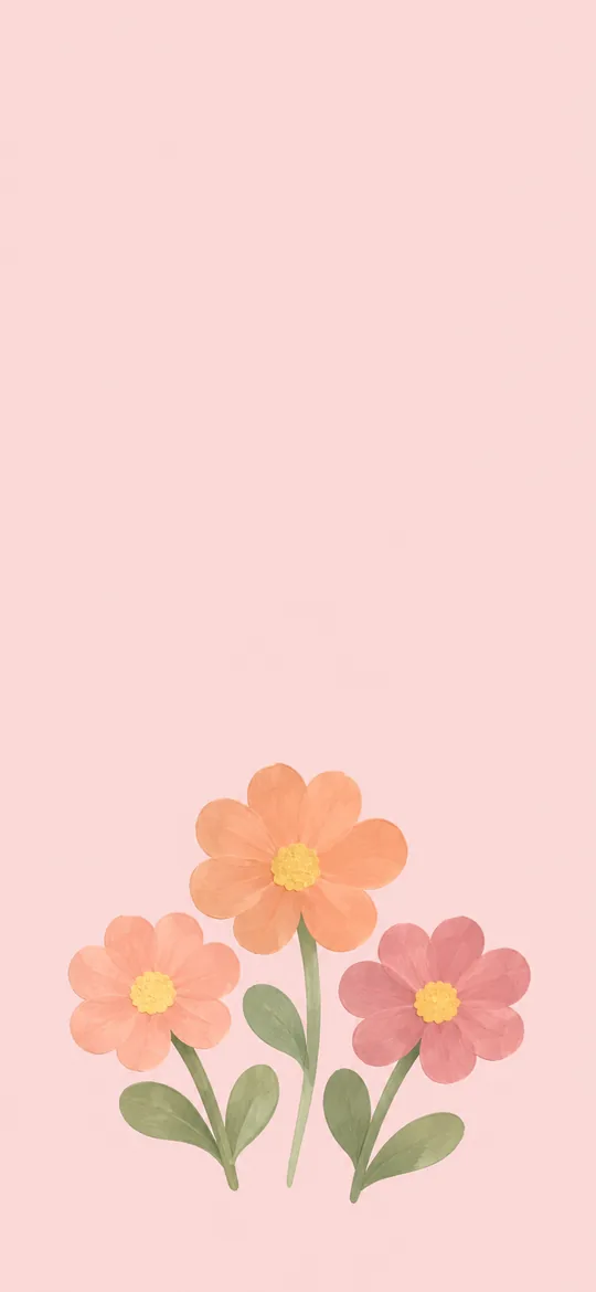 淡い桃色の地の下側に、丸い花びらの花が少しだけ描かれた壁紙